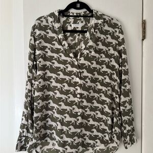 Equipment Olive and White Animal Print Blouse